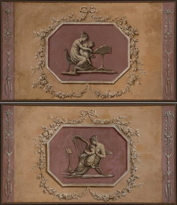 Lot 219 - Pair of Italian Neoclassical Painted Panels of...