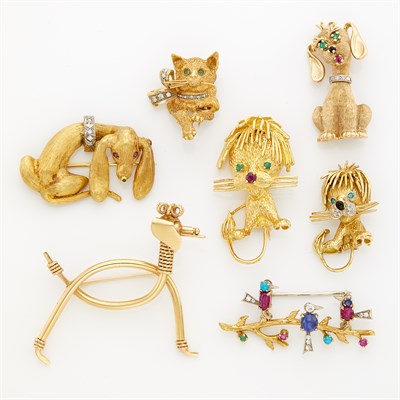 Lot 107 - Group of Gold and Gem-Set Dog Brooches