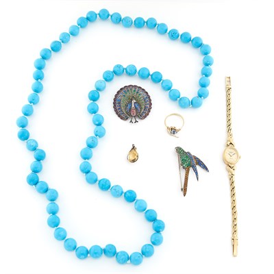 Lot 1571 - Group of Gold, Silver, Simulated Stone and Dyed Bead Jewelry and Fragments