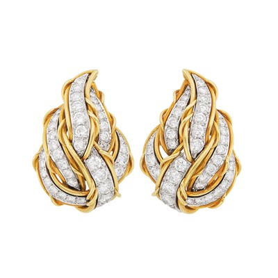 Lot 440 - Pair of Gold, Platinum and Diamond Earclips, France