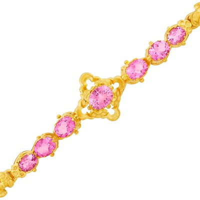 Lot 1129 - Gold, Pink Topaz and Pink Stone Bracelet