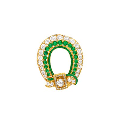 Lot 137 - Gold, Diamond, Emerald and Enamel Brooch