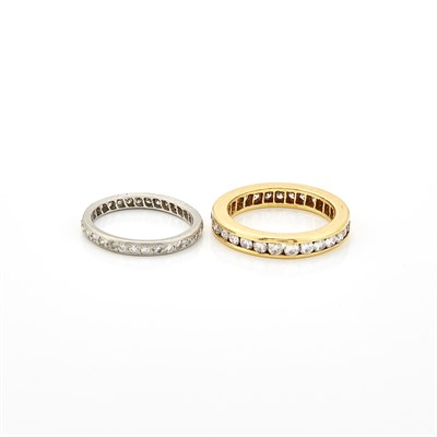 Lot 1287 - Two Gold, Platinum and Diamond Band Rings