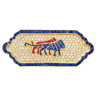 Lot 297 - Gold, Diamond, Sapphire and Ruby Brooch