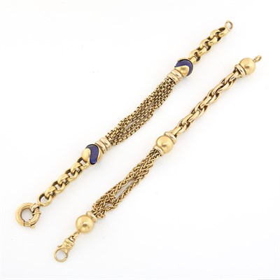 Lot 1629 - Two Two-Color Gold and Lapis Bracelets