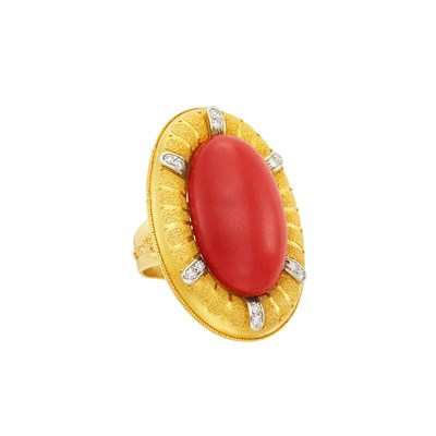 Lot 85 - Gold, Coral and Diamond Ring