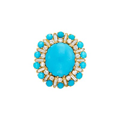 Lot 280 - Gold, Turquoise and Diamond Ring