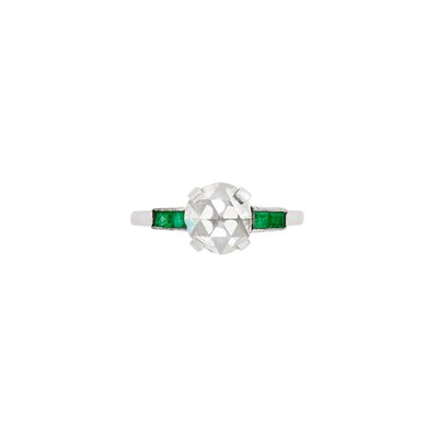 Lot 794 - White Gold, Diamond and Emerald Ring