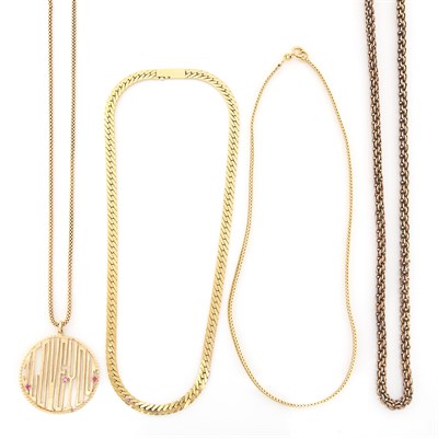 Lot 1553 - Three Gold Chains and 'I Love You' Pendant with Chain Necklace