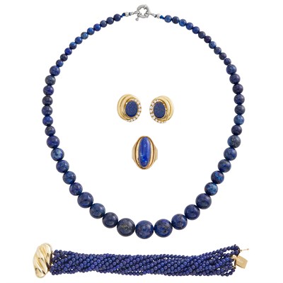 Lot 211 - Group of Gold, Lapis and Diamond Jewelry