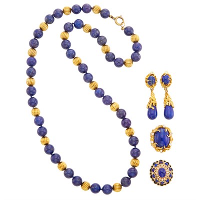 Lot 177 - Group of Lapis, Gold and Diamond Jewelry
