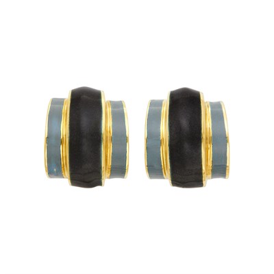 Lot 333 - Pair of Gold and Gray Enamel Earclips