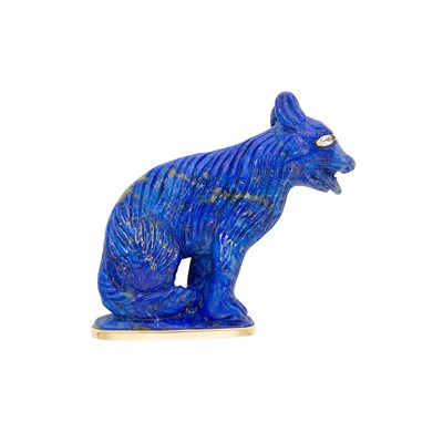 Lot 432 - Gold, Carved Lapis and Diamond Wolf Brooch
