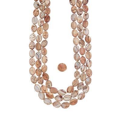 Lot 390 - Triple Stand Brown Mother-of-Pearl Necklace and Ring