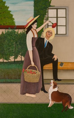 Lot 44 - American School 20th Century Couple with a Dog...