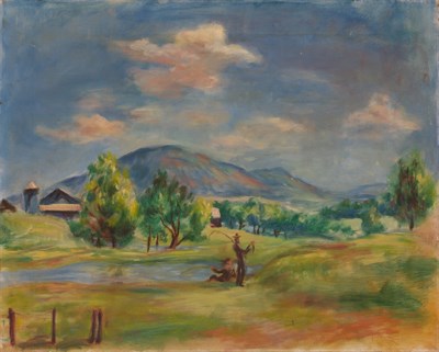 Lot 96 - American School 20th Century Fishermen by a...