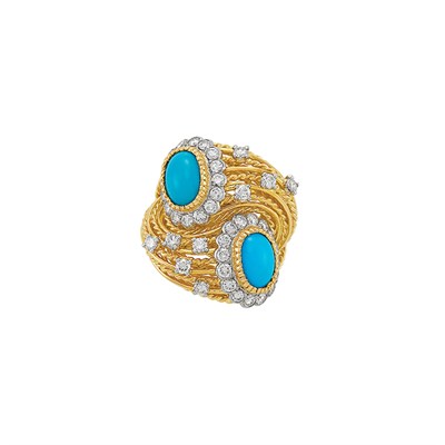 Lot 375 - Gold, Turquoise and Diamond Ring