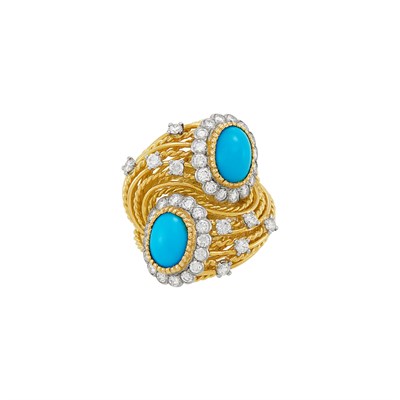 Lot 419 - Gold, Turquoise and Diamond Ring