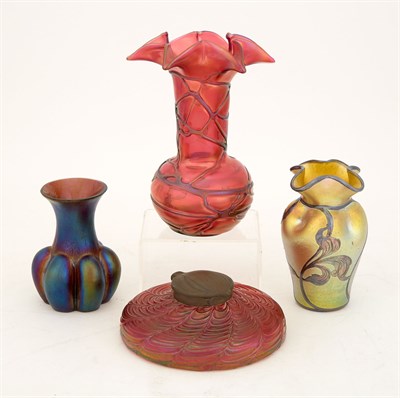 Lot 405 - Group of Four Bohemian Art Nouveau Iridescent...