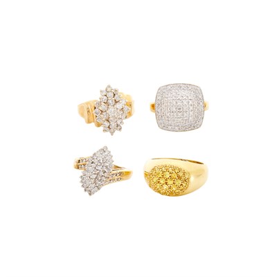 Lot 339 - Four Gold, Diamond and Yellow Sapphire Rings