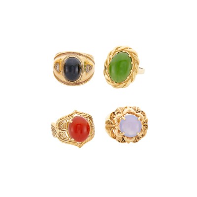 Lot 410 - Four Gold and Hardstone Rings
