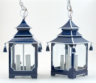 Lot 360 - Pair of Chinese Pagoda Form Painted Metal...
