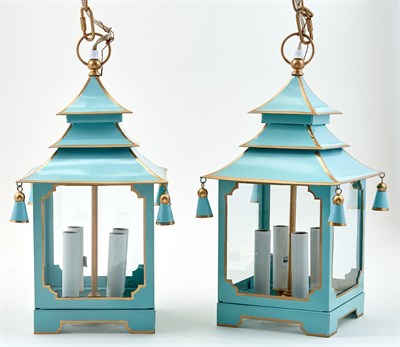 Lot 359 - Pair of Chinese Pagoda Form Painted Metal...