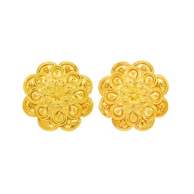 Lot 117 - Pair of Gold Flower Earclips, Ilias Lalaounis