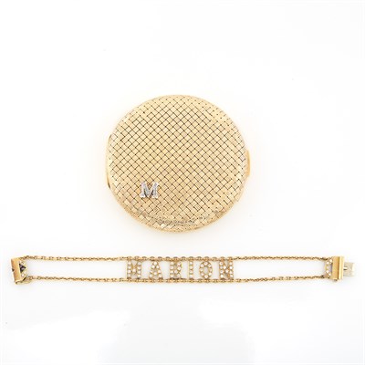 Lot 1415 - Gold and Diamond Bracelet and Compact