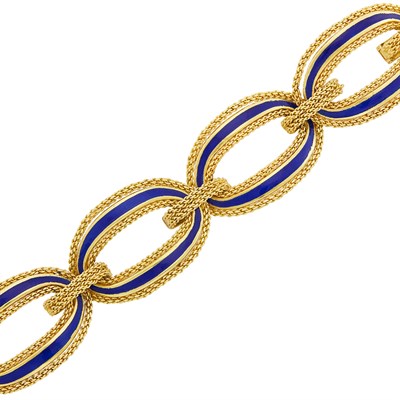 Lot 170 - Gold and Blue Enamel Link Bracelet