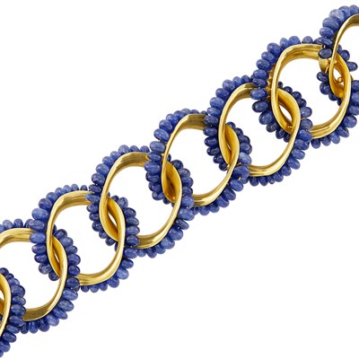 Lot 136 - Gold and Sapphire Bead Link Bracelet, by Seaman Schepps