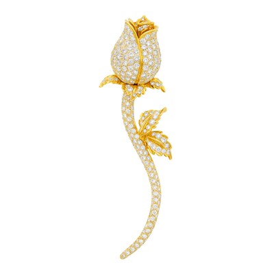 Lot 271 - Gold and Diamond Rose Clip-Brooch
