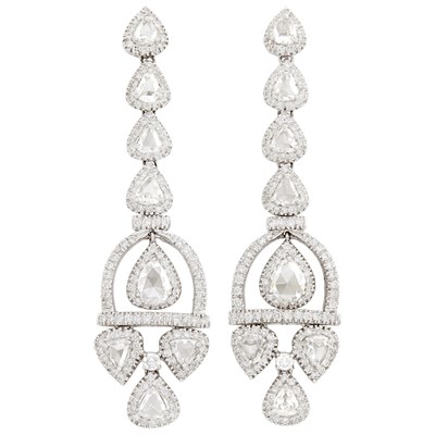 Lot 192 - Pair of White Gold and Diamond Pendant-Earrings