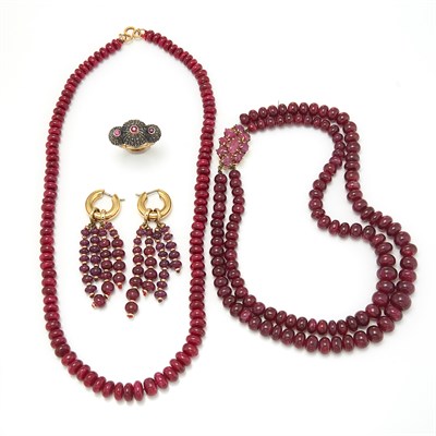 Lot 1658 - Group of Ruby Bead, Gold, Silver, Ruby and Diamond Jewelry