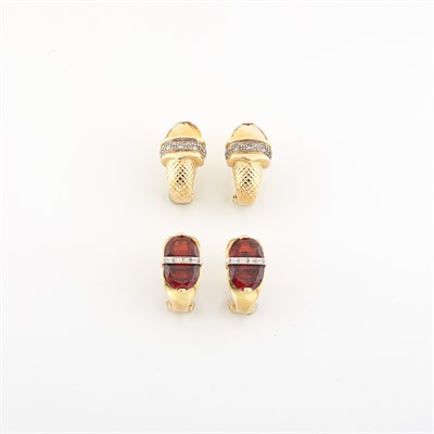 Lot 1632 - Two Pairs of Gold, Citrine and Diamond Earrings