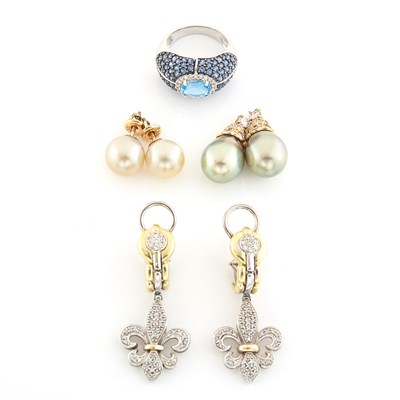 Lot 1514 - Group of Gold, Cultured Pearl and Diamond Jewelry