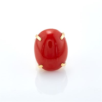 Lot 1336 - Gold, Coral and Diamond Ring