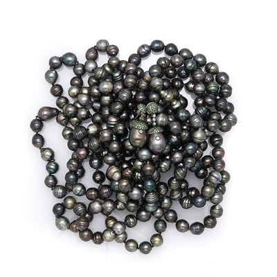 Lot 1799 - Two Long Baroque Gray Cultured Pearl Necklaces and Pair of Pendant-Earrings