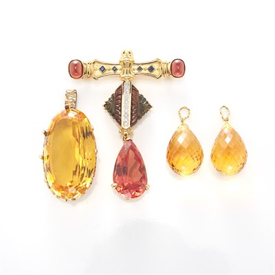 Lot 1552 - Group of Gold and Colored Stone Jewelry