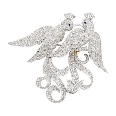 Lot 216 - White Gold and Diamond Love Bird Brooch