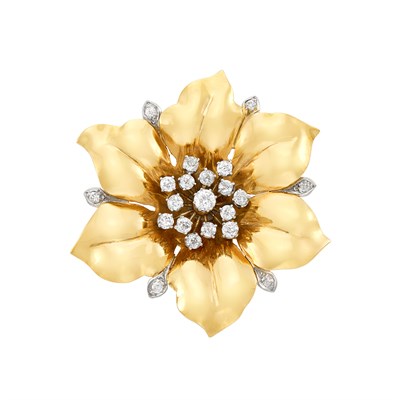 Lot 16 - Gold, Platinum and Diamond Flower Brooch