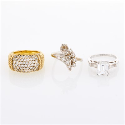 Lot 187 - Judith Ripka Silver-Gilt and Cubic Zirconia Ring, Platinum and Diamond Ring and Simulated Diamond Ring