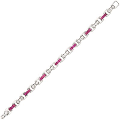 Lot 585 - Palladium, Diamond and Ruby Bracelet, Tiffany & Co.