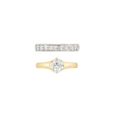 Lot 138 - Gold and Diamond Ring and Platinum and Diamond Band Ring