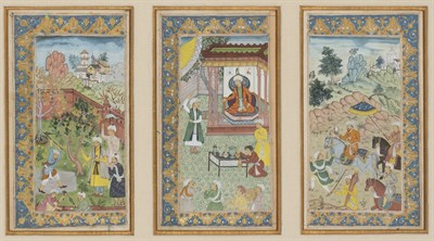 Lot 12 - Persian School Three illuminated leaves:...