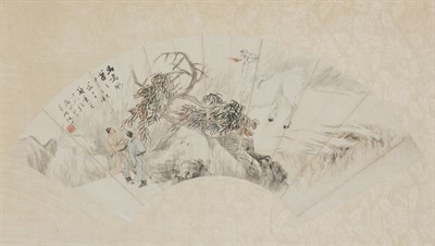 Lot 77 - Ni Tian Dated 1894, Autumn Fan painting Two...