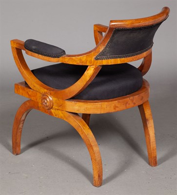 Lot 565 - Biedermeier Birch Curule-Form Armchair Circa...