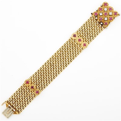 Lot 1610 - Gold, Ruby and Diamond Bracelet