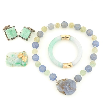 Lot 1640 - Group of Gold, Silver and Jade Jewelry