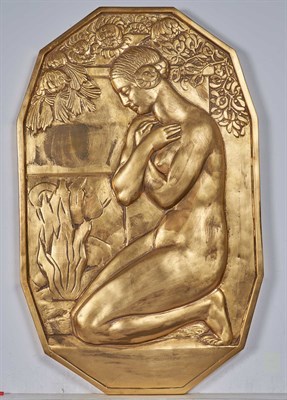 Lot 386 - Art Deco Style Gilt Plaster Allegorical Relief...